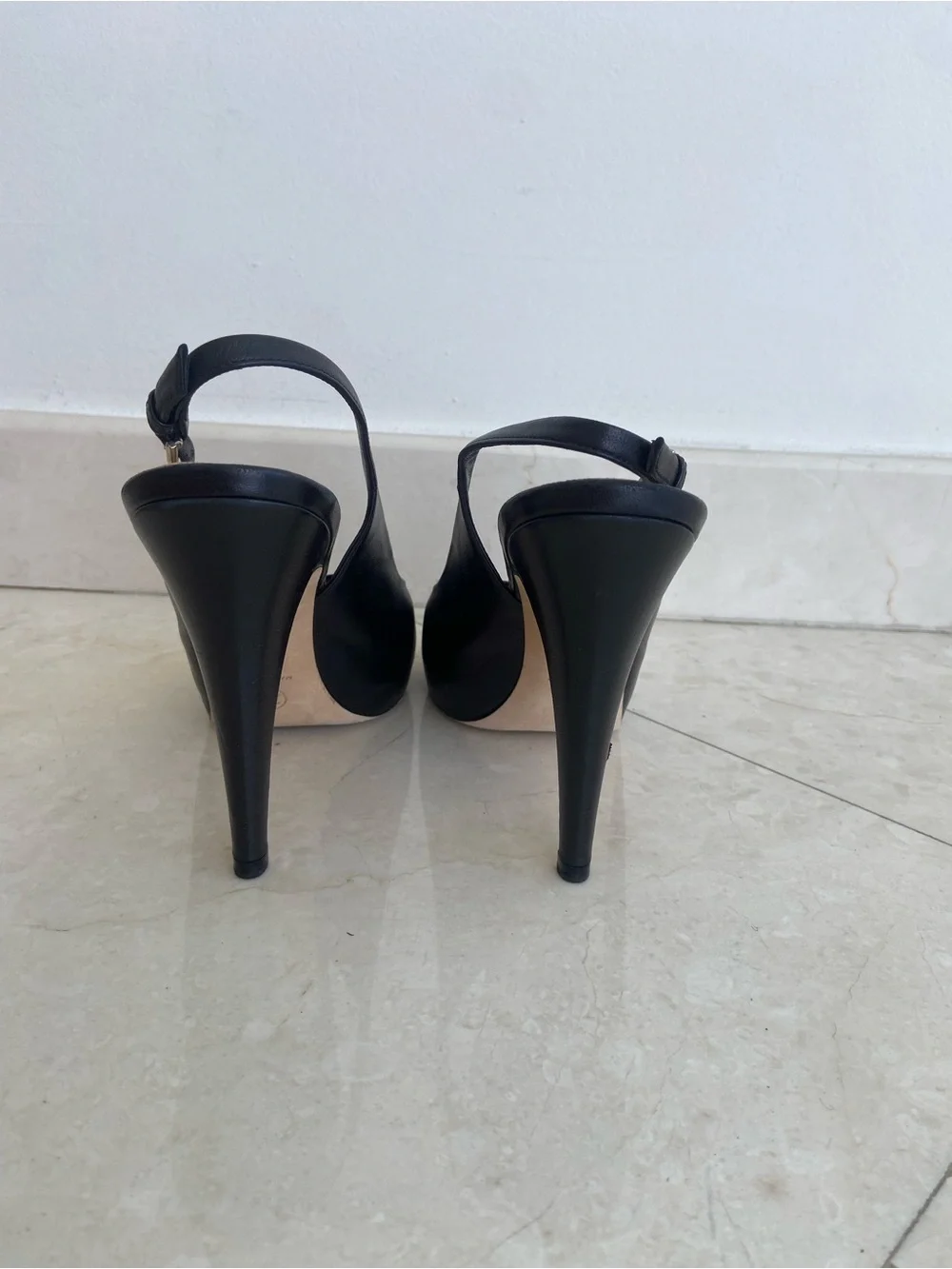 CHANEL Black Leather Open-Toe Slingback Heels 39.5 in Box with Dust bag